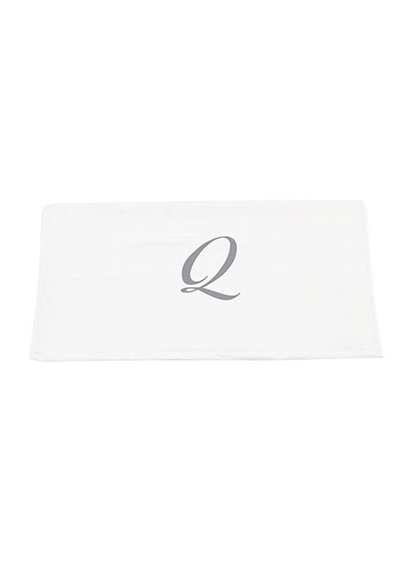 BYFT 100% Cotton Embroidered Letter Q Bath Towel, 70 x 140cm, White/Silver