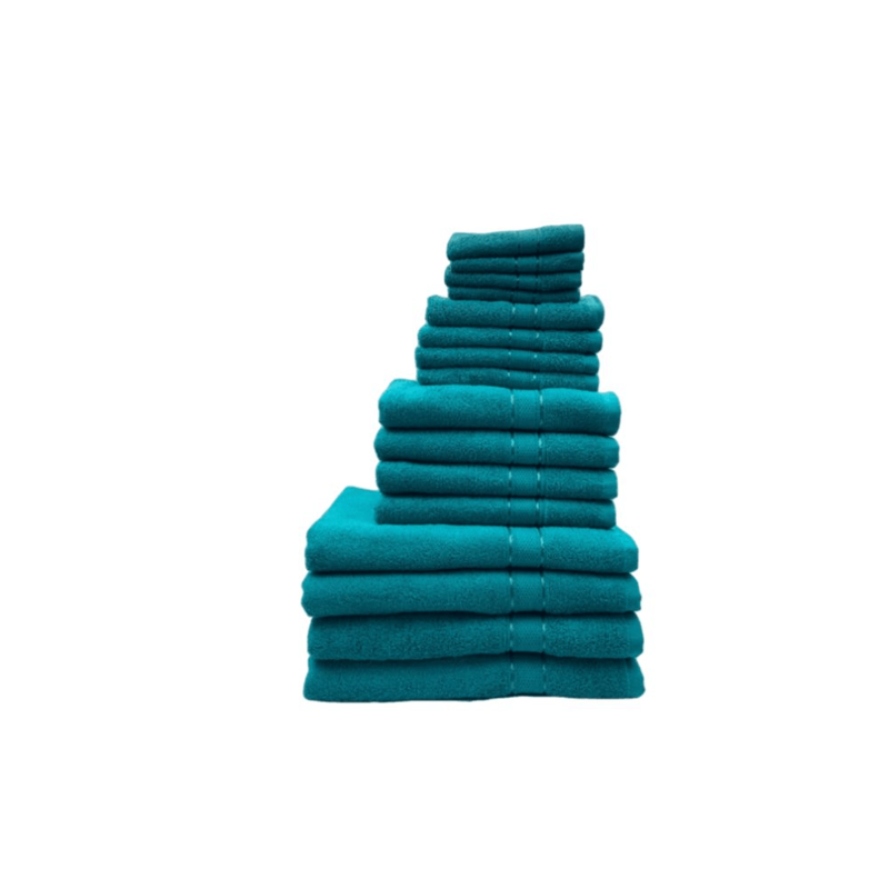 BYFT Daffodil (Turquoise Blue) 100% Cotton Premium Bath Linen Set (4 Face, 4 Hand, 4 Adult Bath, & 4 Kids Bath Towels) Super Soft, Quick Dry, and Highly Absorbent Family Bath Linen Pack -Set of 16 Pcs