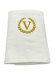 BYFT 100% Cotton Embroidered Monogrammed Letter V Hand Towel, 50 x 80cm, White/Gold