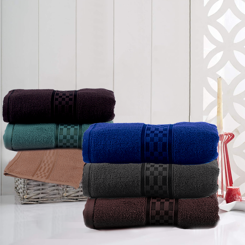 BYFT Home Ultra (Beige) 4 Hand Towel (50 x 90 Cm) & 2 Bath Towel (70 x 140 Cm) 100% Cotton Highly Absorbent, High Quality Bath linen with Checkered Dobby 550 Gsm Set of 6