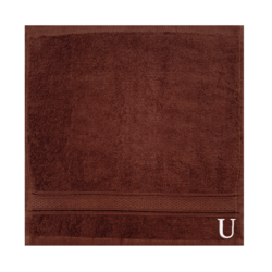 BYFT Daffodil (Brown) Monogrammed Face Towel (30 x 30 Cm-Set of 6) 100% Cotton, Absorbent and Quick dry, High Quality Bath Linen-500 Gsm White Thread Letter "U"