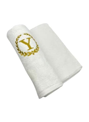 BYFT 100% Cotton Embroidered Monogrammed Letter Y Bath Towel, 70 x 140cm, White/Gold
