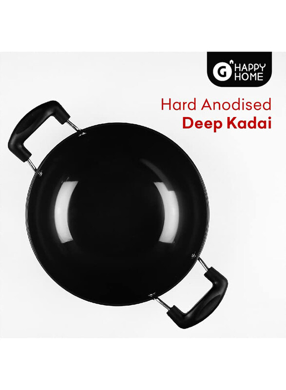 

Grofers 24cm G-Happy Home Hard Anodised Deep Kadahi, Black