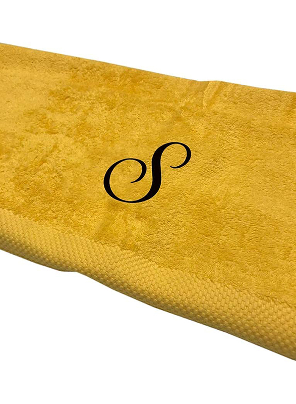 BYFT 100% Cotton Embroidered Letter S Bath Towel, 70 x 140cm, Yellow/Black