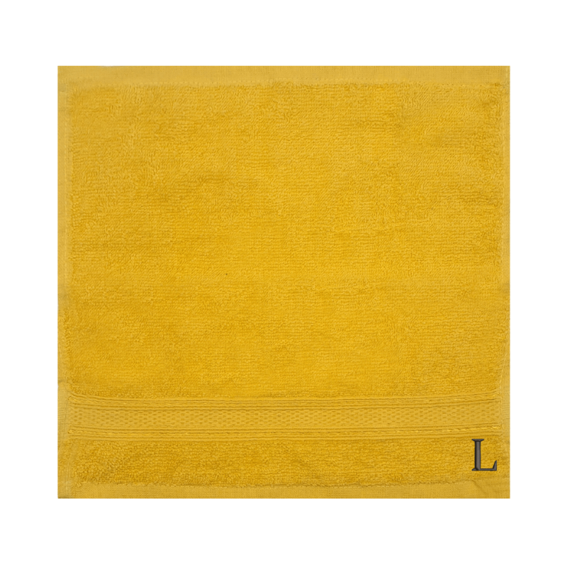 BYFT Daffodil (Yellow) Monogrammed Face Towel (30 x 30 Cm-Set of 6) 100% Cotton, Absorbent and Quick dry, High Quality Bath Linen-500 Gsm Black Thread Letter "L"