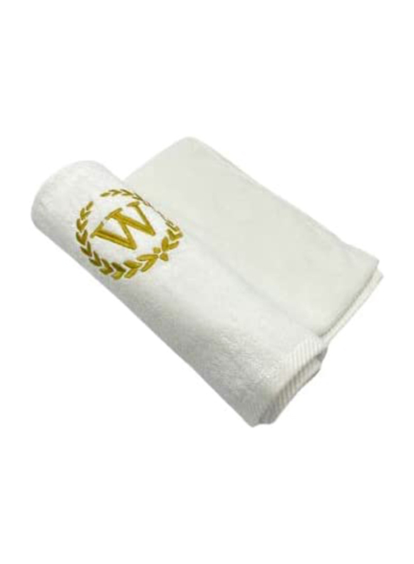 BYFT 2-Piece 100% Cotton Embroidered Letter W Bath & Hand Towel Set, White/Gold