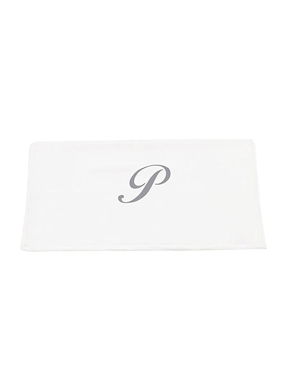 BYFT 100% Cotton Embroidered Letter P Hand Towel, 50 x 80cm, White/Silver
