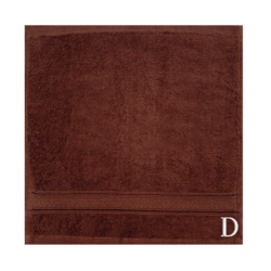 BYFT Daffodil (Brown) Monogrammed Face Towel (30 x 30 Cm - Set of 6) 100% Cotton, Absorbent and Quick dry, High Quality Bath Linen- 500 Gsm White Thread Letter "D"