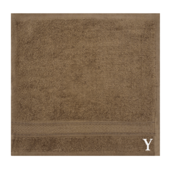 BYFT Daffodil (Dark Beige) Monogrammed Face Towel (30 x 30 Cm-Set of 6) 100% Cotton, Absorbent and Quick dry, High Quality Bath Linen-500 Gsm White Thread Letter "Y"