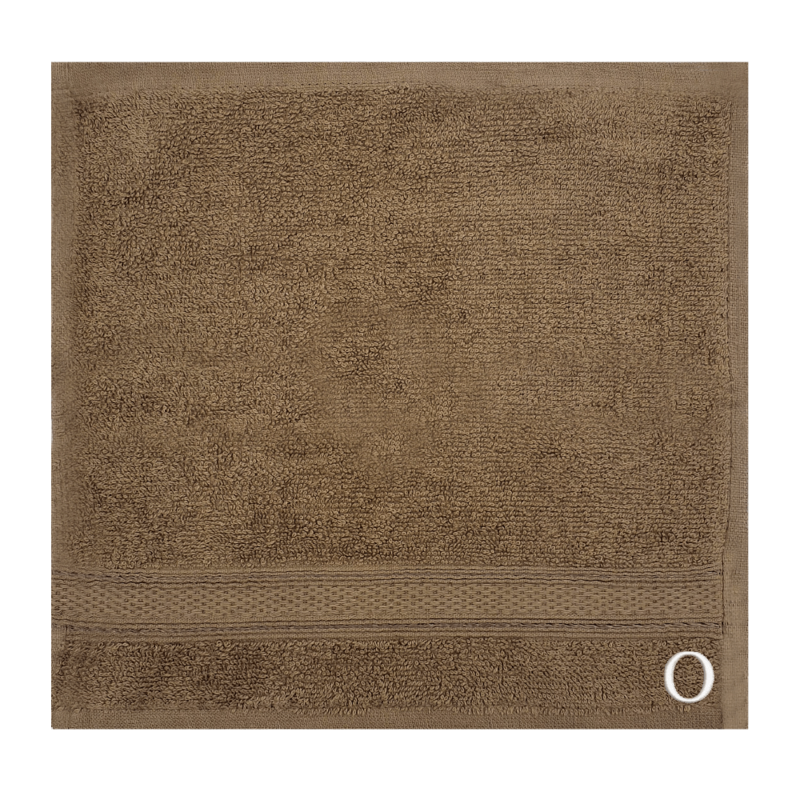 BYFT Daffodil (Dark Beige) Monogrammed Face Towel (30 x 30 Cm-Set of 6) 100% Cotton, Absorbent and Quick dry, High Quality Bath Linen-500 Gsm White Thread Letter "O"