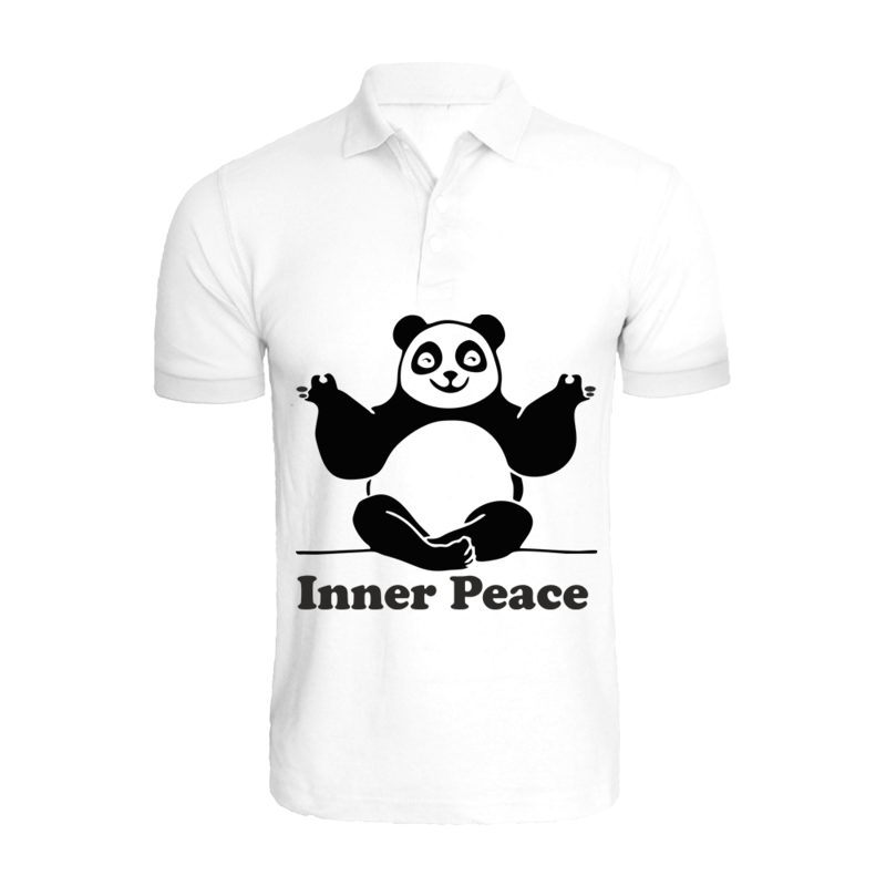 

BYFT (White) Printed Cotton T-shirt (Panda Inner Peace) Personalized Polo Neck T-shirt For Men (Small)-Set of 1 pc-220 GSM