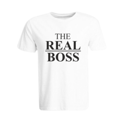 BYFT (White) Printed Cotton T-shirt (The Real Boss) Personalized Round Neck T-shirt For Women (Medium)-Set of 1 pc-190 GSM