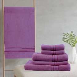 BYFT Home Trendy (Lavender) Hand Towel (50 x 90 Cm) & Bath Towel (70 x 140 Cm) 100% Cotton Highly Absorbent, High Quality Bath linen with Striped Dobby 550 Gsm Set of 2