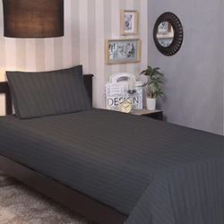 BYFT Tulip 100% Cotton Satin Stripe Flat Bed Sheet, 300 Tc, 1cm, 160 x 280cm, Single, Charcoal
