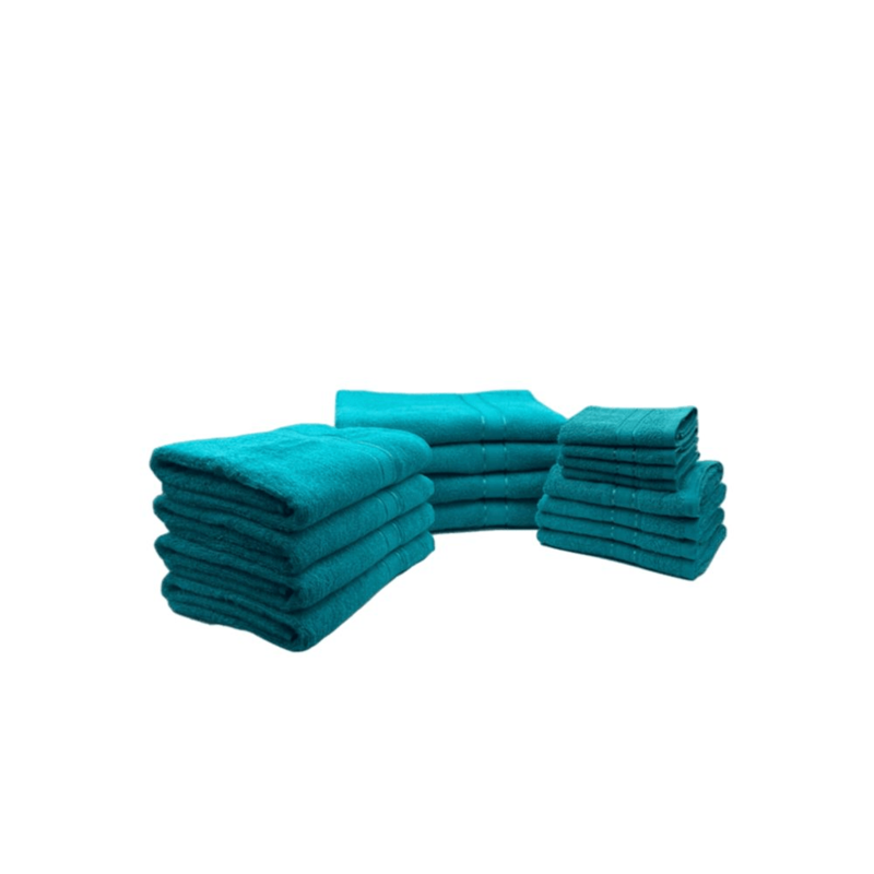 BYFT Daffodil (Turquoise Blue) 100% Cotton Premium Bath Linen Set (4 Face, 4 Hand, 4 Adult Bath, & 4 Kids Bath Towels) Super Soft, Quick Dry, and Highly Absorbent Family Bath Linen Pack -Set of 16 Pcs