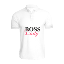 BYFT (White) Printed Cotton T-shirt (Boss Lady) Personalized Polo Neck T-shirt For Women (2XL)-Set of 1 pc-220 GSM