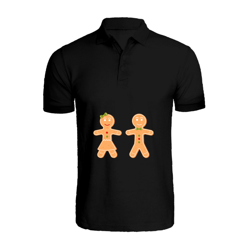 BYFT (Black) Holiday Themed Printed Cotton T-shirt (Gingerbread) Unisex Personalized Polo Neck T-shirt (Small)-Set of 1 pc-220 GSM