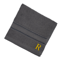 BYFT Daffodil (Dark Grey) Monogrammed Face Towel (30 x 30 Cm-Set of 6) 100% Cotton, Absorbent and Quick dry, High Quality Bath Linen-500 Gsm Golden Thread Letter "R"