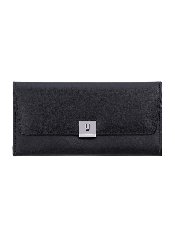 Jafferjees Goldenrod Leather Tri-Fold Wallet for Women, Black
