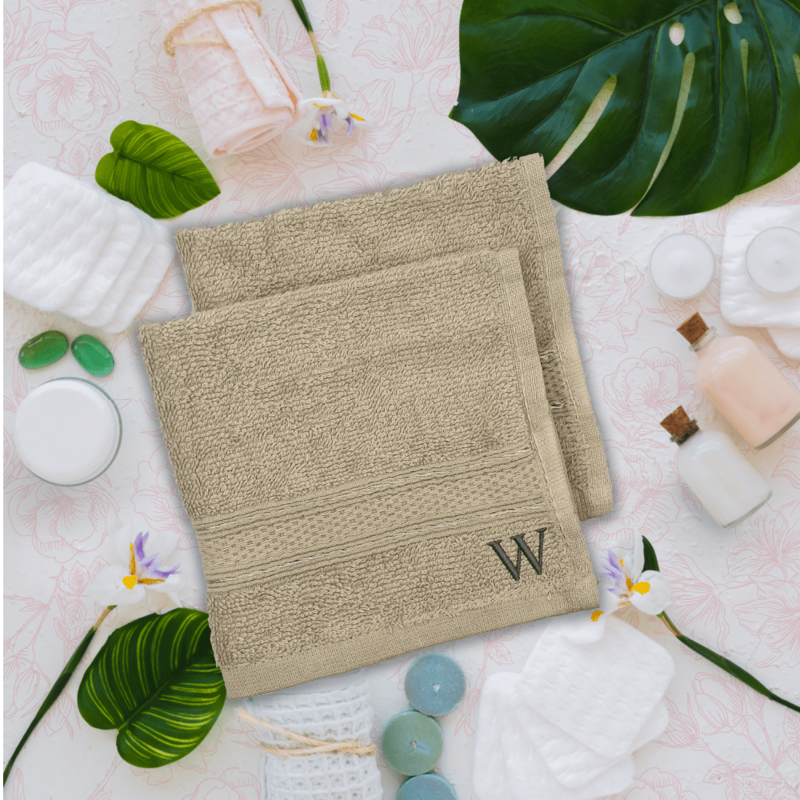 BYFT Daffodil (Light Grey) Monogrammed Face Towel (30 x 30 Cm-Set of 6) 100% Cotton, Absorbent and Quick dry, High Quality Bath Linen-500 Gsm Black Thread Letter "W"