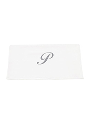BYFT 100% Cotton Embroidered Letter P Bath Towel, 70 x 140cm, White/Silver