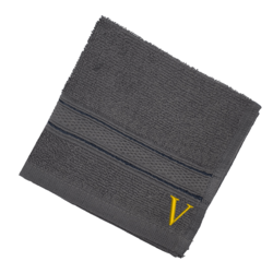 BYFT Daffodil (Dark Grey) Monogrammed Face Towel (30 x 30 Cm-Set of 6) 100% Cotton, Absorbent and Quick dry, High Quality Bath Linen-500 Gsm Golden Thread Letter "V"