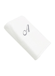 BYFT 2-Piece 100% Cotton Embroidered Letter A Bath and Hand Towel Set, White/Silver
