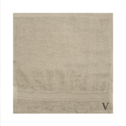 BYFT Daffodil (Light Grey) Monogrammed Face Towel (30 x 30 Cm-Set of 6) 100% Cotton, Absorbent and Quick dry, High Quality Bath Linen-500 Gsm Black Thread Letter "V"