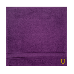BYFT Daffodil (Purple) Monogrammed Face Towel (30 x 30 Cm-Set of 6) 100% Cotton, Absorbent and Quick dry, High Quality Bath Linen-500 Gsm Golden Thread Letter "U"