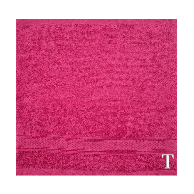 BYFT Daffodil (Fuchsia Pink) Monogrammed Face Towel (30 x 30 Cm-Set of 6) 100% Cotton, Absorbent and Quick dry, High Quality Bath Linen-500 Gsm White Thread Letter "T"