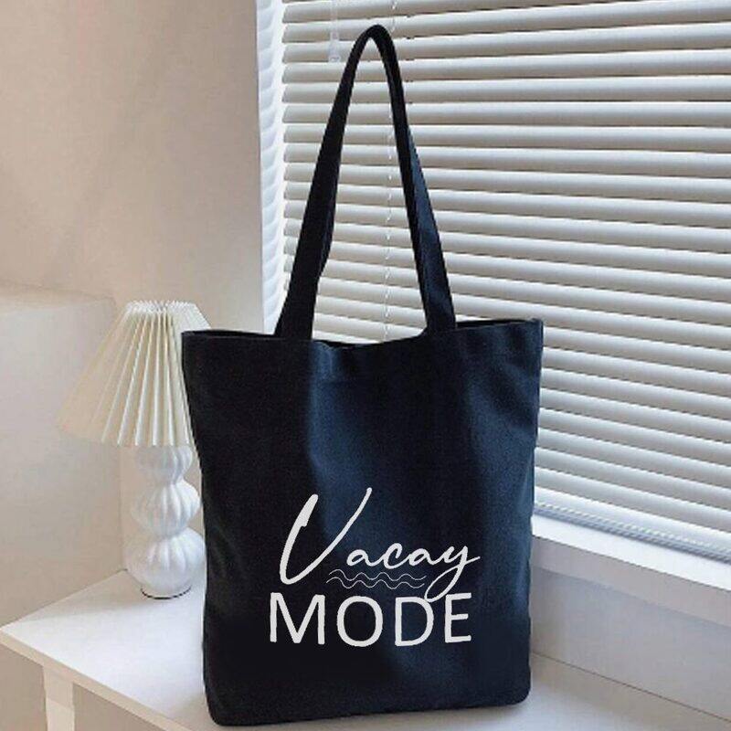 BYFT Black Cotton Flat Tote Bag (Vacay Mode)