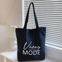 BYFT Black Cotton Flat Tote Bag (Vacay Mode)