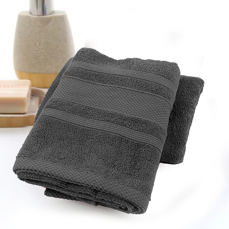 BYFT Home Castle (Grey) Premium Hand Towel  (50 x 90 Cm - Set of 2) 100% Cotton Highly Absorbent, High Quality Bath linen with Diamond Dobby 550 Gsm