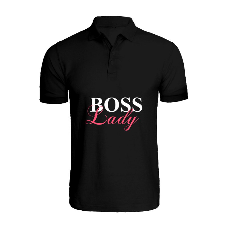 BYFT (Black) Printed Cotton T-shirt (Boss Lady) Personalized Polo Neck T-shirt For Women (2XL)-Set of 1 pc-220 GSM