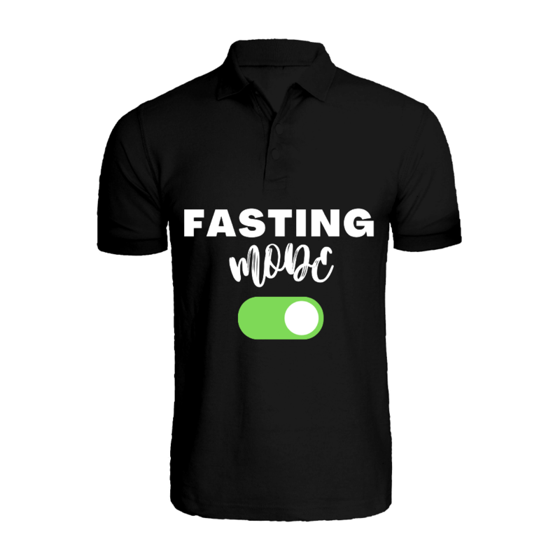 BYFT (Black) Ramadan Printed Tshirt (Fasting Mode On) Cotton (XL) Unisex Polo Neck Tshirt -220 GSM