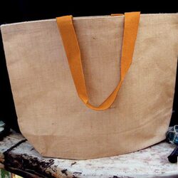 BYFT Natural Jute Bag with orange Handle (Hello Beautiful)