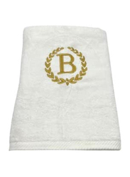 BYFT 2-Piece 100% Cotton Embroidered Letter A Bath & Hand Towel Set, White/Gold