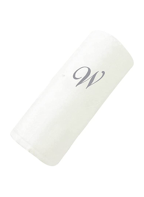 BYFT 100% Cotton Embroidered Letter W Bath Towel, 70 x 140cm, White/Silver