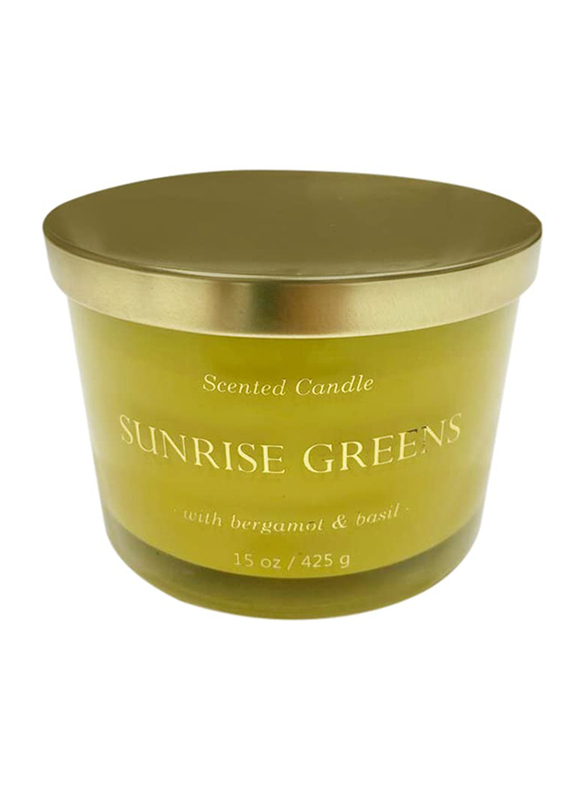 BYFT Sunrise Greens Jar Candle with Iconic Design & Bergamot & Basil Scent, 425g, Green