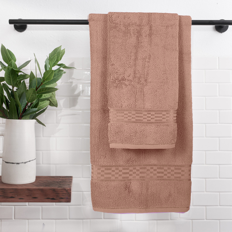 BYFT Home Ultra (Beige) 4 Hand Towel (50 x 90 Cm) & 2 Bath Towel (70 x 140 Cm) 100% Cotton Highly Absorbent, High Quality Bath linen with Checkered Dobby 550 Gsm Set of 6