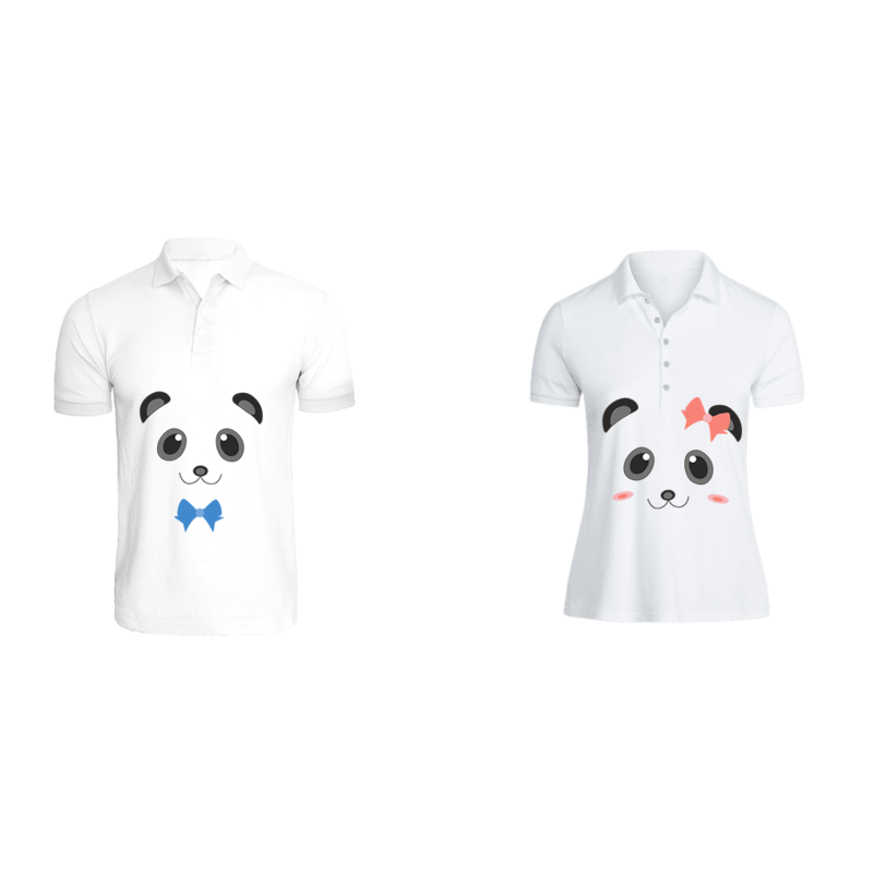 BYFT (White) Couple Printed Cotton T-shirt (Mr. & Mrs. Panda) Personalized Polo Neck T-shirt (Small)-Set of 2 pcs-220 GSM