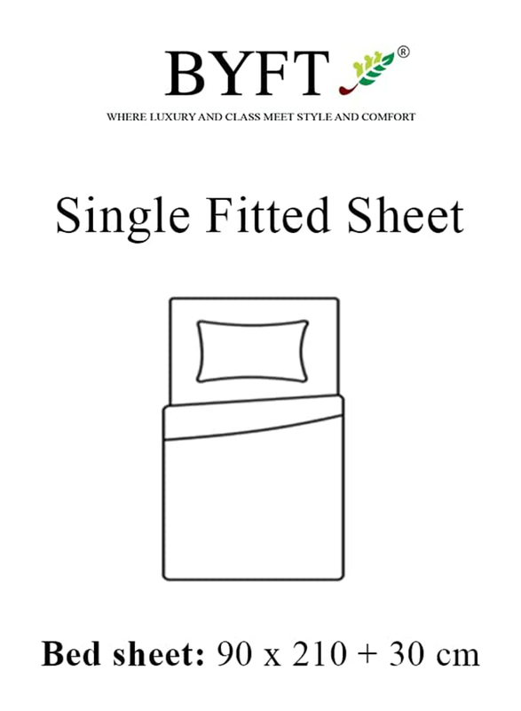 BYFT Tulip 100% Percale Cotton Fitted Bed Sheet, 180 Tc, 90 x 210 + 30cm, Single, Grey