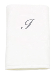 BYFT 100% Cotton Embroidered Letter I Hand Towel, 50 x 80cm, White/Silver