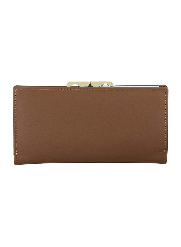 Jafferjees Fuschia Leather Bi-Fold Wallet for Women, Light Brown