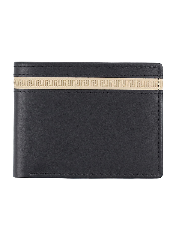 Jafferjees Quetta Leather Bi-Fold Wallet for Men, Black/Beige