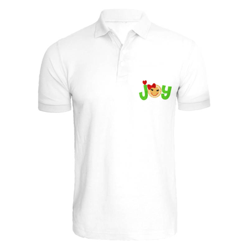 

BYFT (White) Holiday Themed Embroidered Cotton T-shirt (Gingerbread Joy) Unisex Personalized Polo Neck T-shirt (Medium)-Set of 1 pc-220 GSM