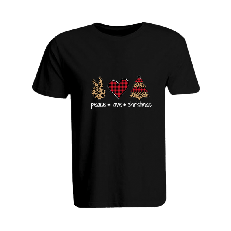 

BYFT (Black) Holiday Themed Printed Cotton T-shirt (Peace Love Christmas) Unisex Personalized Round Neck T-shirt (Large)-Set of 1 pc-190 GSM