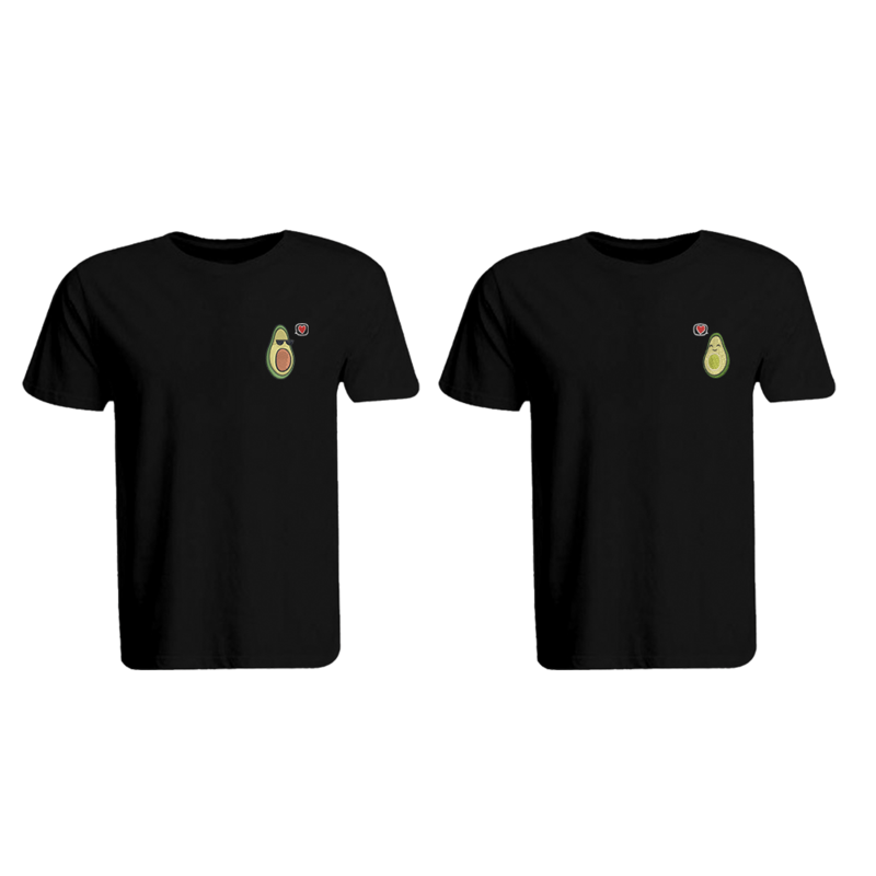 

BYFT (Black) Couple Embroidered Cotton T-shirt (Avocado Couple) Personalized Round Neck T-shirt (Small)-Set of 2 pcs-190 GSM