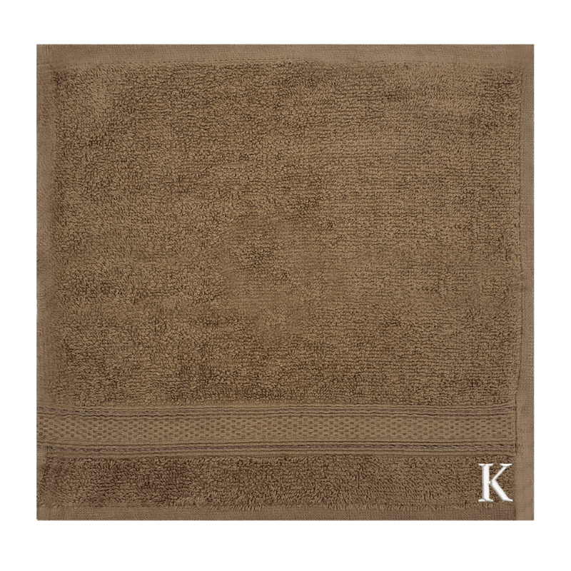 BYFT Daffodil (Dark Beige) Monogrammed Face Towel (30 x 30 Cm-Set of 6) 100% Cotton, Absorbent and Quick dry, High Quality Bath Linen-500 Gsm White Thread Letter "K"