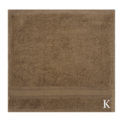 BYFT Daffodil (Dark Beige) Monogrammed Face Towel (30 x 30 Cm-Set of 6) 100% Cotton, Absorbent and Quick dry, High Quality Bath Linen-500 Gsm White Thread Letter "K"